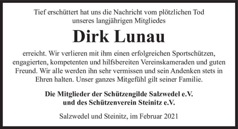  Traueranzeige für Dirk Lunau  vom 05.03.2021 aus Magdeburger Volksstimme