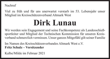 Traueranzeige von Dirk Lunau  von Magdeburger Volksstimme