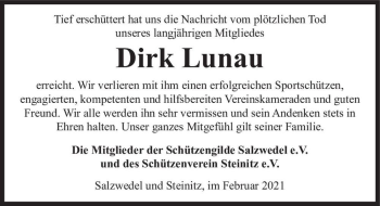 Traueranzeige von Dirk Lunau  von Magdeburger Volksstimme