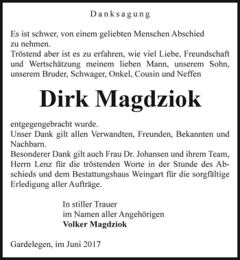 Traueranzeige von Dirk Magdziok  von Magdeburger Volksstimme