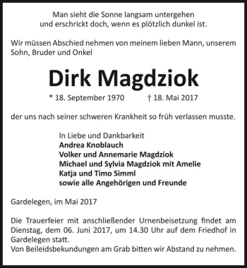 Traueranzeige von Dirk Magdziok  von Magdeburger Volksstimme