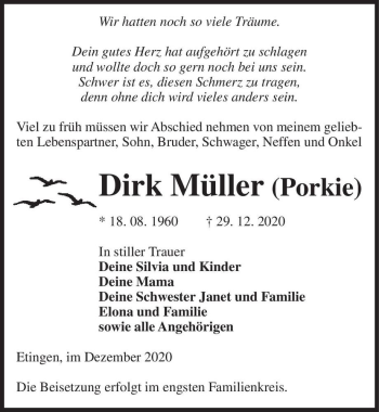 Traueranzeige von Dirk Müller (Porkie)  von Magdeburger Volksstimme