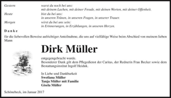 Traueranzeige von Dirk Müller  von Magdeburger Volksstimme