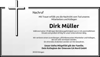Traueranzeige von Dirk Müller  von Magdeburger Volksstimme