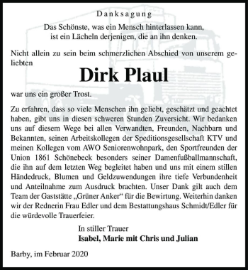 Traueranzeige von Dirk Plaul  von Magdeburger Volksstimme