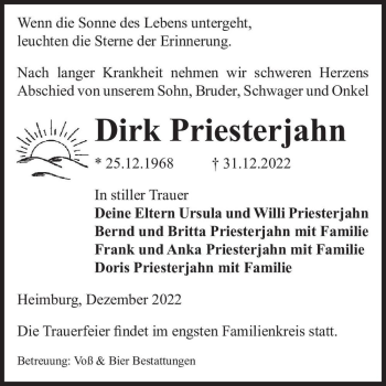 Traueranzeige von Dirk Priesterjahn  von Magdeburger Volksstimme