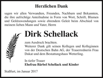 Traueranzeige von Dirk Schellack  von Magdeburger Volksstimme