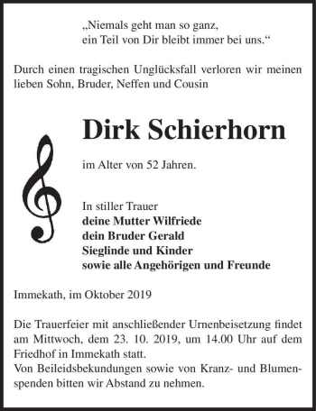Traueranzeige von Dirk Schierhorn  von Magdeburger Volksstimme