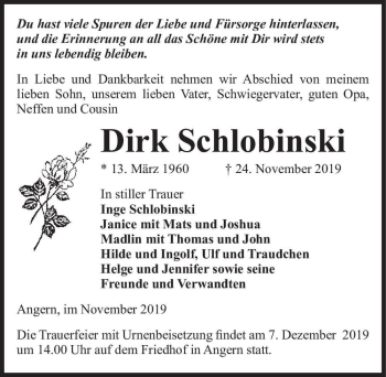 Traueranzeige von Dirk Schlobinski  von Magdeburger Volksstimme