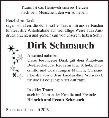 Traueranzeige von Dirk Schmauch  von Magdeburger Volksstimme