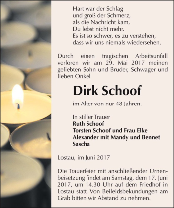 Traueranzeige von Dirk Schoof  von Magdeburger Volksstimme