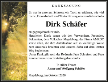 Traueranzeige von Dirk Schäfer  von Magdeburger Volksstimme