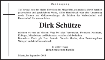 Traueranzeige von Dirk Schütze  von Magdeburger Volksstimme