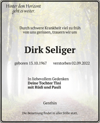 Traueranzeige von Dirk Seliger  von Magdeburger Volksstimme