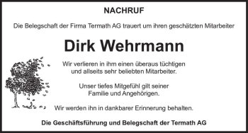 Traueranzeige von Dirk Wehrmann  von Magdeburger Volksstimme