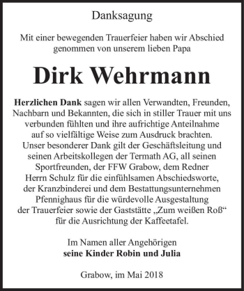 Traueranzeige von Dirk Wehrmann  von Magdeburger Volksstimme