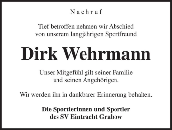 Traueranzeige von Dirk Wehrmann  von Magdeburger Volksstimme