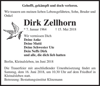 Traueranzeige von Dirk Zellhorn  von Magdeburger Volksstimme