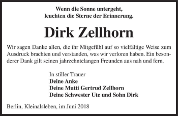 Traueranzeige von Dirk Zellhorn  von Magdeburger Volksstimme