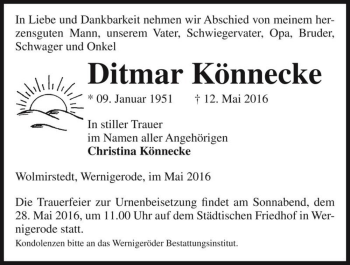 Traueranzeige von Ditmar Könnecke  von Magdeburger Volksstimme