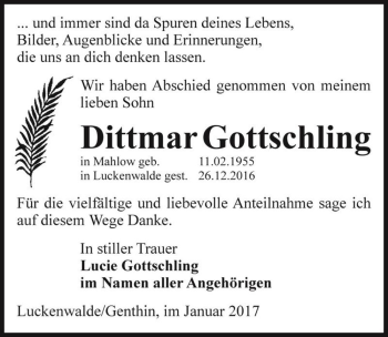 Traueranzeige von Dittmar Gottschling  von Magdeburger Volksstimme