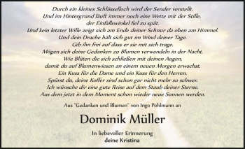 Traueranzeige von Dominik Müller  von Magdeburger Volksstimme