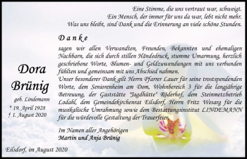 Traueranzeige von Dora Brünig (geb. Lindemann)  von Magdeburger Volksstimme