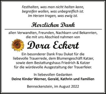 Traueranzeige von Dora Eckert  von Magdeburger Volksstimme