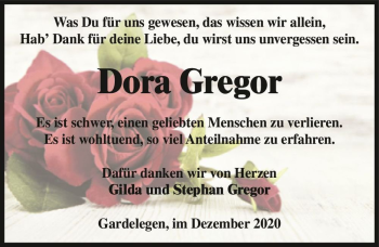 Traueranzeige von Dora Gregor  von Magdeburger Volksstimme