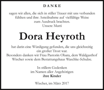 Traueranzeige von Dora Heyroth  von Magdeburger Volksstimme