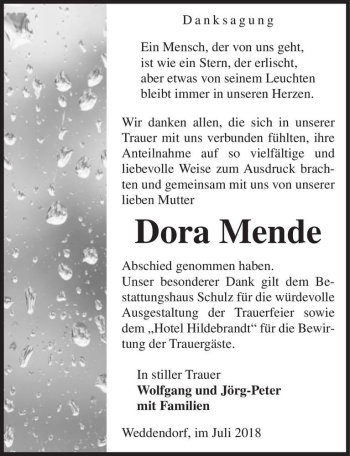 Traueranzeige von Dora Mende  von Magdeburger Volksstimme