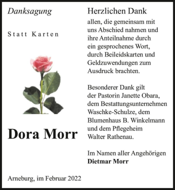 Traueranzeige von Dora Morr  von Magdeburger Volksstimme