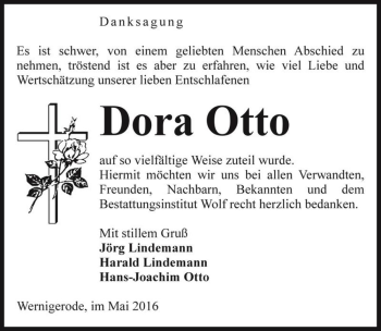 Traueranzeige von Dora Otto  von Magdeburger Volksstimme