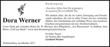 Traueranzeige von Dora Werner  von Magdeburger Volksstimme