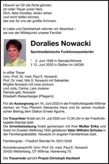 Traueranzeige von Doralies Nowacki  von Magdeburger Volksstimme