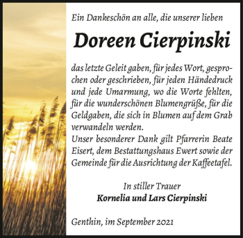 Traueranzeige von Doreen Cierpinski  von Magdeburger Volksstimme