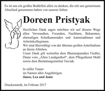 Traueranzeige von Doreen Pristyak  von Magdeburger Volksstimme