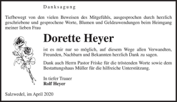 Traueranzeige von Dorette Heyer  von Magdeburger Volksstimme