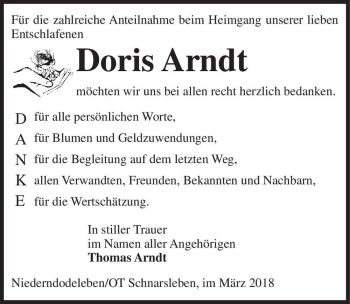 Traueranzeige von Doris Arndt  von Magdeburger Volksstimme