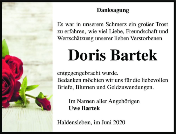 Traueranzeige von Doris Bartek  von Magdeburger Volksstimme