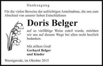 Traueranzeige von Doris Belger  von Magdeburger Volksstimme