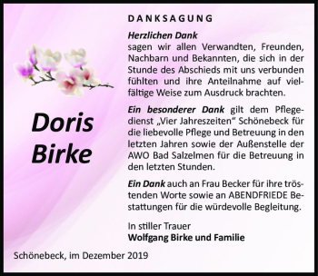 Traueranzeige von Doris Birke  von Magdeburger Volksstimme