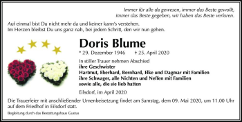 Traueranzeige von Doris Blume  von Magdeburger Volksstimme