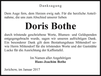 Traueranzeige von Doris Bothe  von Magdeburger Volksstimme