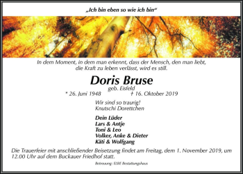 Traueranzeige von Doris Bruse (geb. Eisfeld)  von Magdeburger Volksstimme