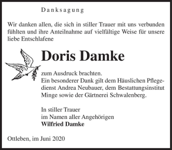 Traueranzeige von Doris Damke  von Magdeburger Volksstimme