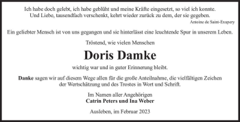 Traueranzeige von Doris Damke  von Magdeburger Volksstimme