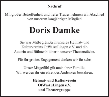 Traueranzeige von Doris Damke  von Magdeburger Volksstimme