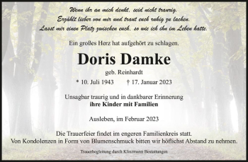 Traueranzeige von Doris Damke (geb. Reinhardt)  von Magdeburger Volksstimme