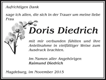 Traueranzeige von Doris Diedrich  von Magdeburger Volksstimme